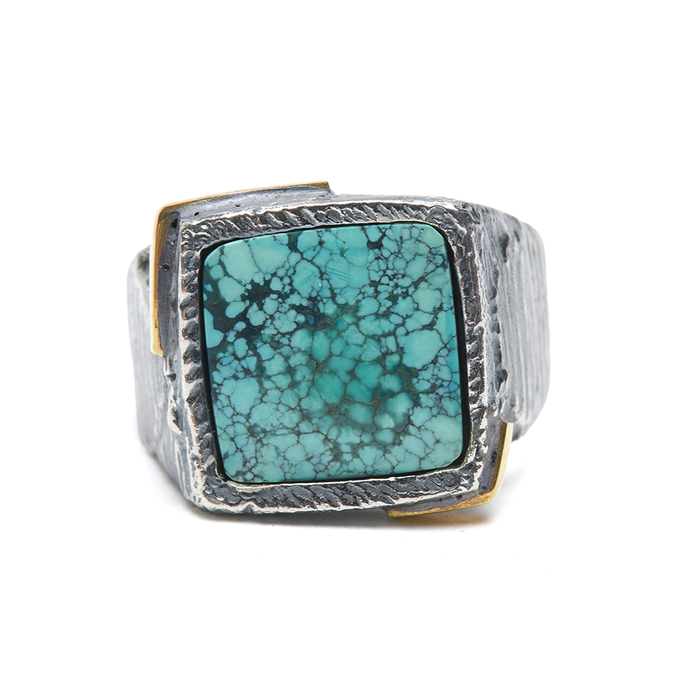 Buck Palmer sterling silver newest two tone turquoise ring