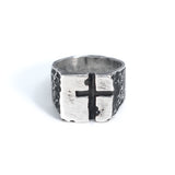 Cross Mirror Ring with Black Diamond