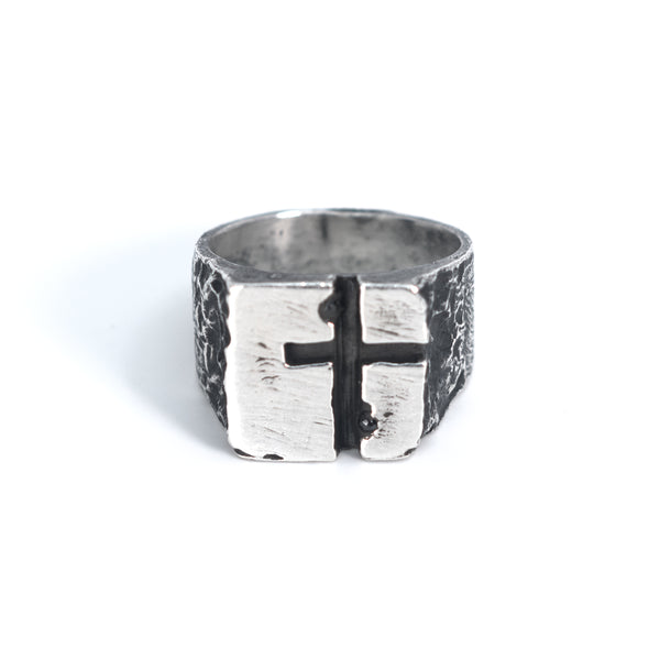 Cross Mirror Ring with Black Diamond