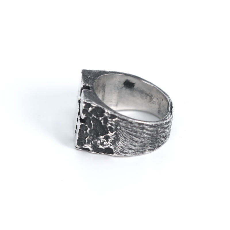 Cross Mirror Ring with Black Diamond