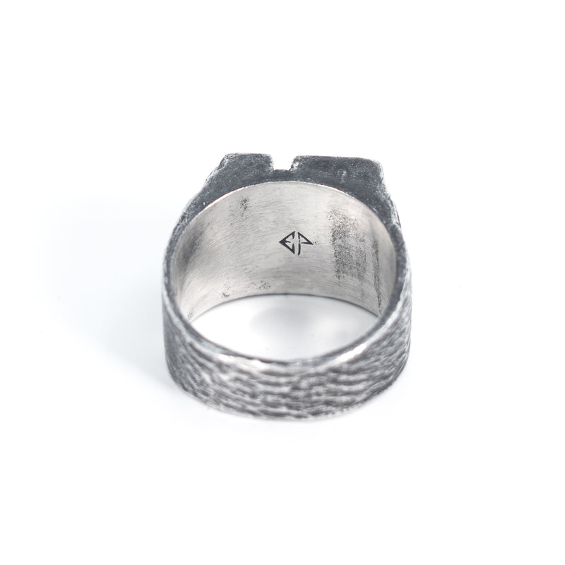 Cross Mirror Ring with Black Diamond